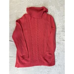 Talbots Sweater Medium Petite Coral Pink Cowl Neck Cable Knit Pullover Oversized